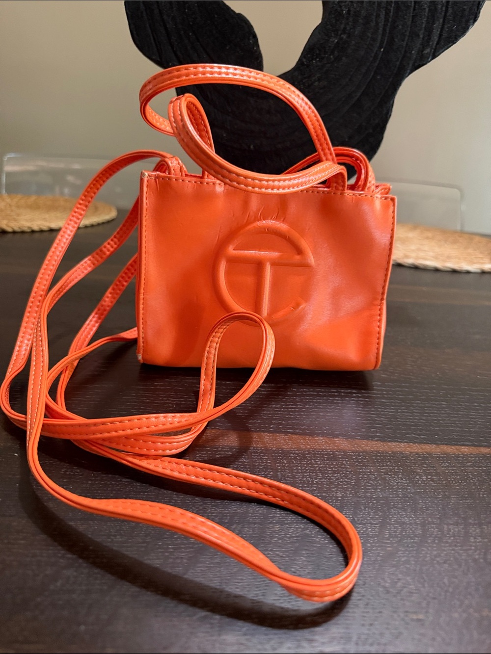 Telfar Orange Mini Shopping Bag with Embossed Logo - Picture 5 of 11